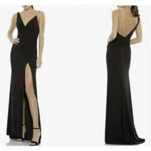 Mac Duggal Pearl Shoulder Strap Black Jersey Maxi Dress Formal Gown Sz 10 NWT